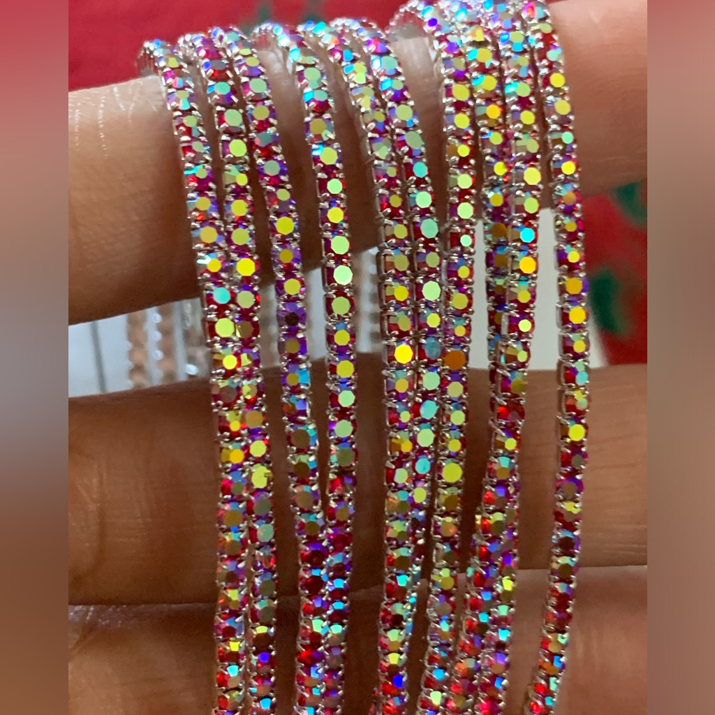 10 Pcs Set Red Rainbow Glittering Rhinestone Crystal Elastic Bracelet Set